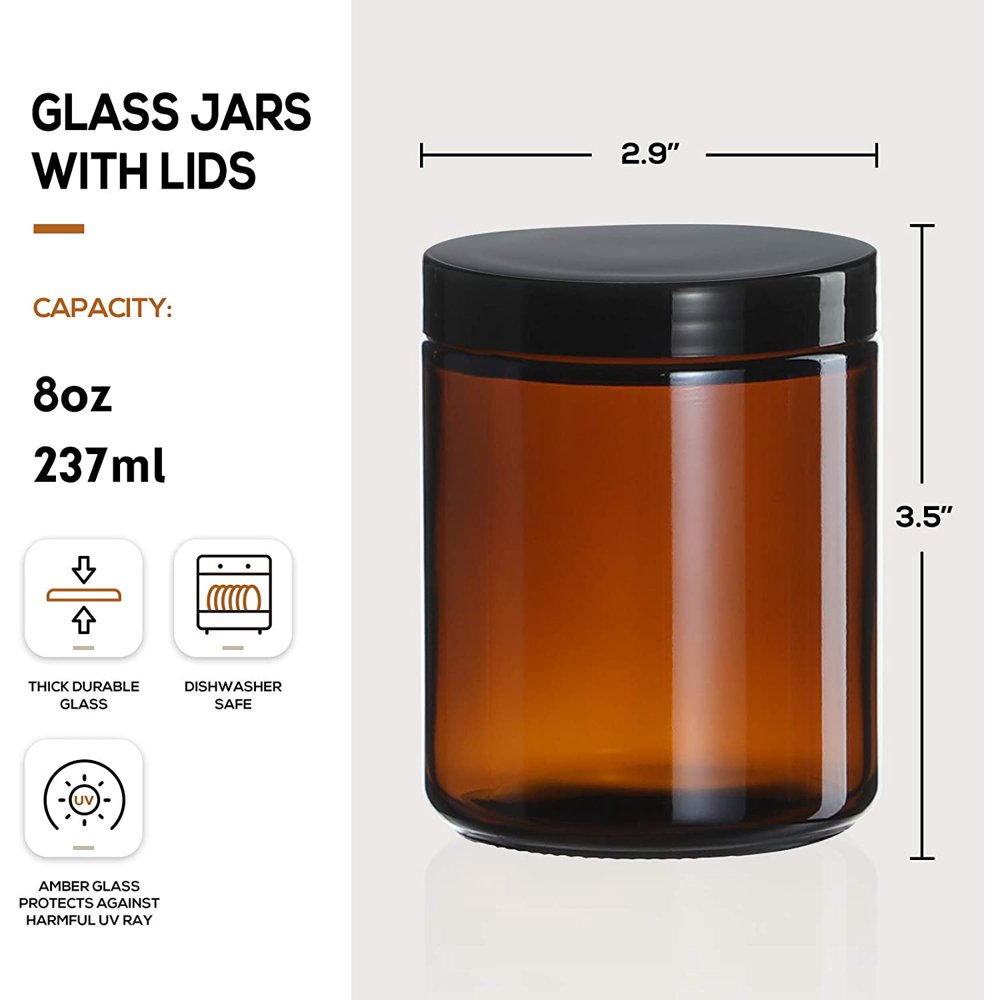 Amber Glass Jars with Black Lids, 8 oz Round Empty Containers for DIY Candle Making product photo