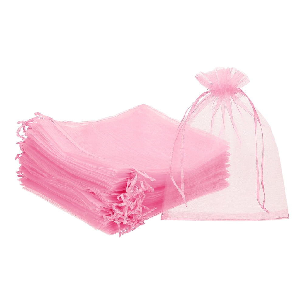Pink Organza Drawstring Bags, 50-Pack Sheer Gift & Candle Dust Cover Pouches product photo