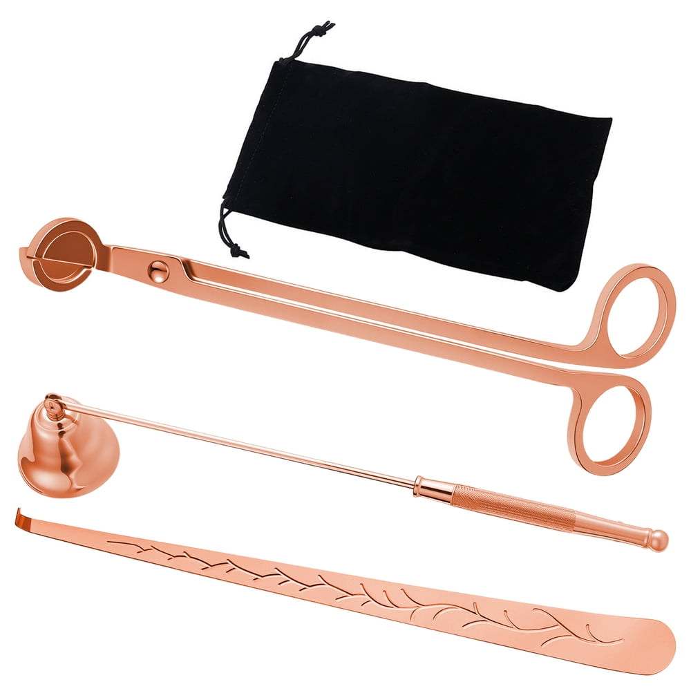 Candle Care Set, 3-Piece Wick Trimmer, Bell Snuffer & Wick Dipper with Storage Pouch, Rose Gold Stainless Steel product photo