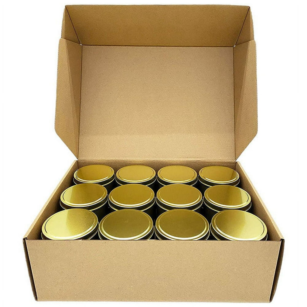 Candle Tins, 8 oz Gold 6-Pack with Gold Metal Slip Lids for DIY Candle Making, Empty product photo