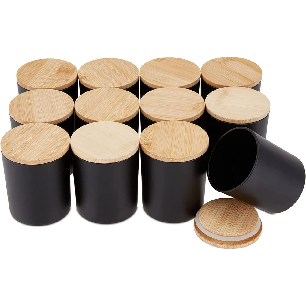 Matte Black Tumbler Candle Jars, 12 oz 6-Pack with Bamboo Wood Lids for Candle Making, Empty product photo