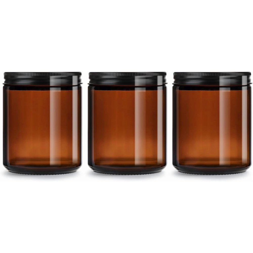 Amber Glass Candle Jars, 8 oz 6-Pack with Black Metal Lids for Candle Making, Empty Refillable  product photo