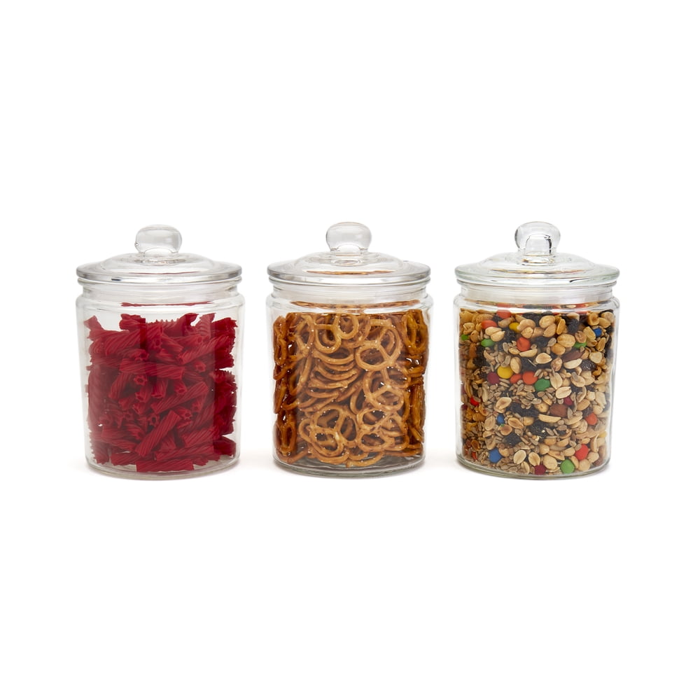 Apothecary Glass Candle Jars, 12 oz Set of 3 Clear Vessels with Knob Lids  product photo