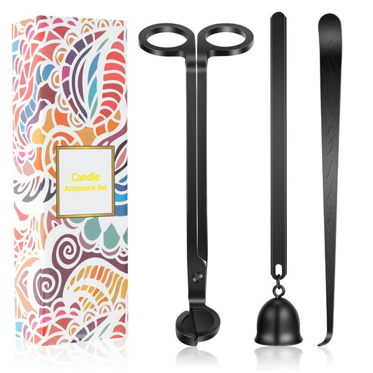 Candle Care Kit, 3-Piece Wick Trimmer Snuffer and Dipper Set with Gift Box, Black  product photo