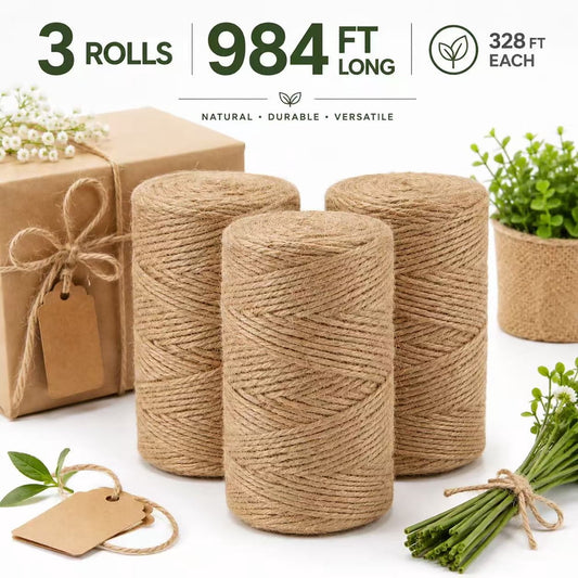 Natural Jute Twine Cord, 3 Rolls / 984 ft Total Craft & Candle Packaging String  product photo