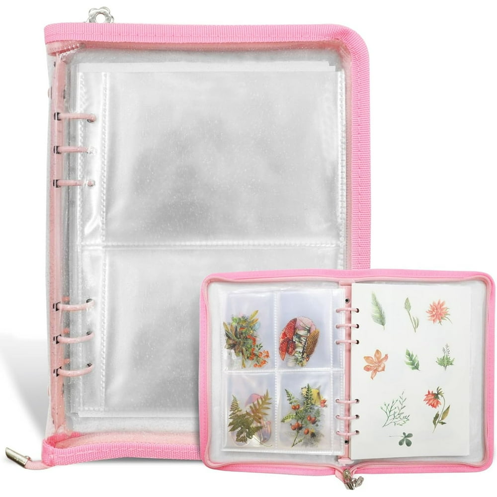 Label & Sticker Storage Binder, Pink Zippered Sheet Organizer Keeper  product photo