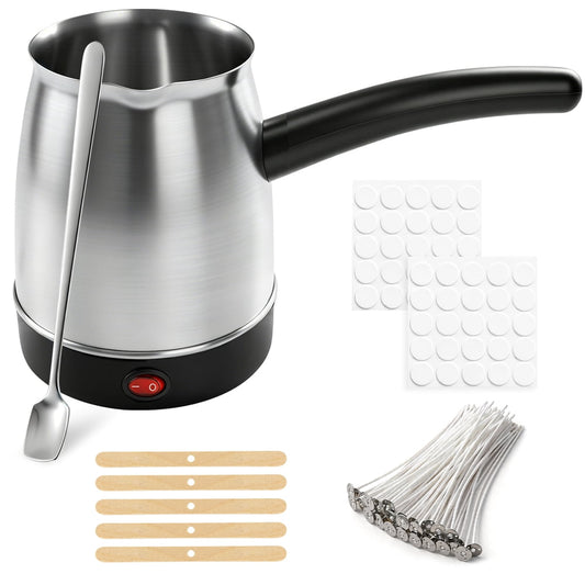 Candle Making Starter Kit, Deluxe Set with Electric Melting Pot, Pre-Waxed Wicks, Stickers and Stir Spoon  product photo