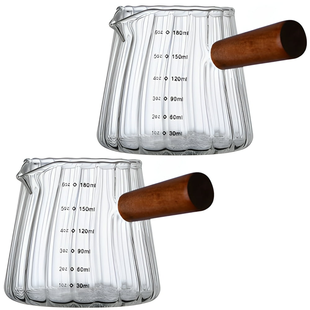 Glass Pouring Jug with Wood Handle and Spout, 2-Pack Graduated Candle Melting Pots, Clear  product photo