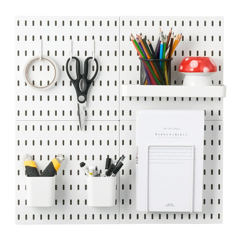 Wall-Mount Pegboard Organizer Kit, 4-Panel Tool Station with Hooks and Cups, White  product photo