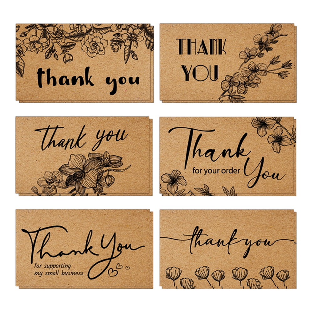 Kraft Thank You Cards, 50-Pack Floral Mini Inserts for Small Business Candle Packaging  product photo
