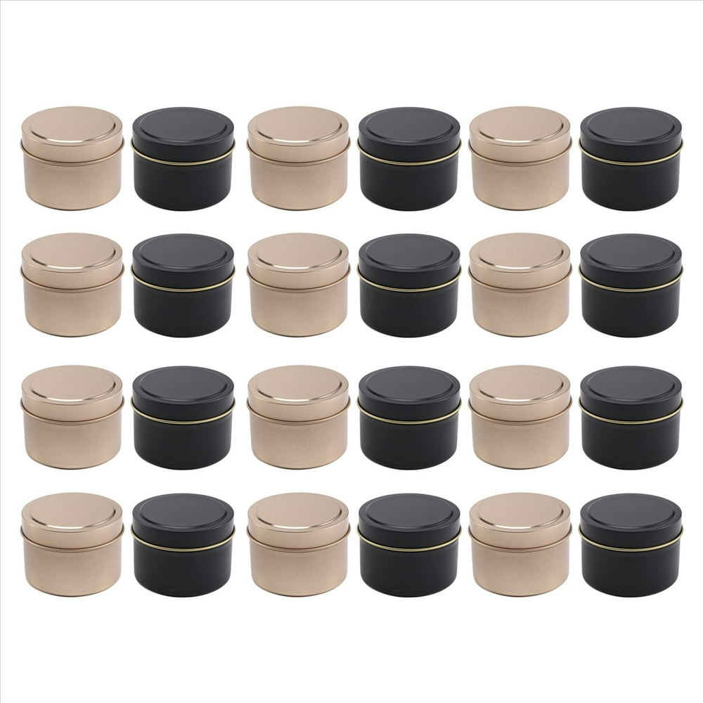 Candle Tins, 4 oz 24-Pack Rose Gold & Black Assorted with Lids for DIY Candle Making, Empty  product photo
