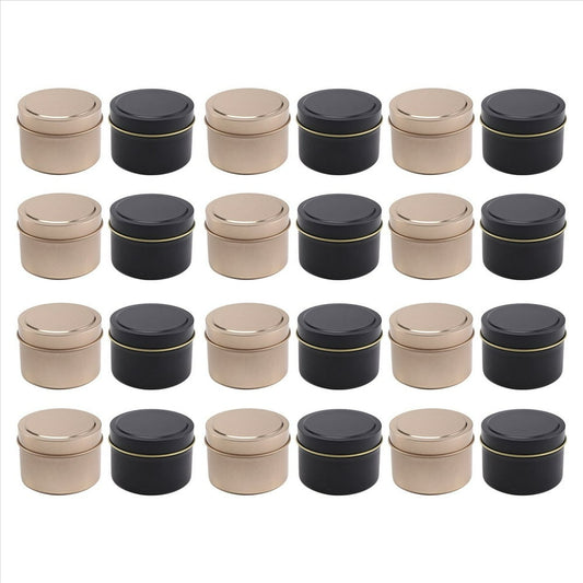 Candle Tins, 4 oz 24-Pack Rose Gold & Black Assorted with Lids for DIY Candle Making, Empty  product photo
