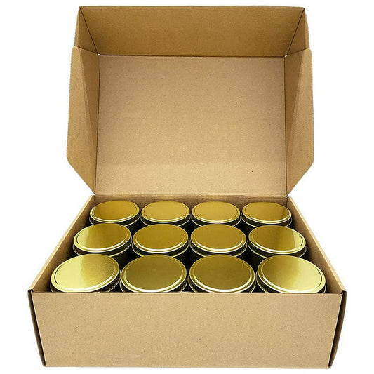 Candle Tins, 8 oz Gold 6-Pack with Gold Metal Slip Lids for DIY Candle Making, Empty  product photo