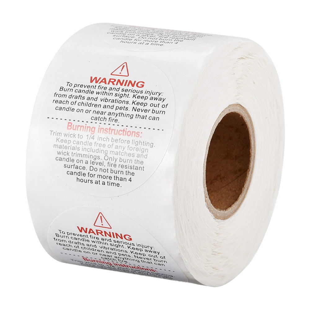 Candle Warning Labels, Roll of 500 Waterproof Safety & Burn-Instruction Stickers for Candle Making  product photo