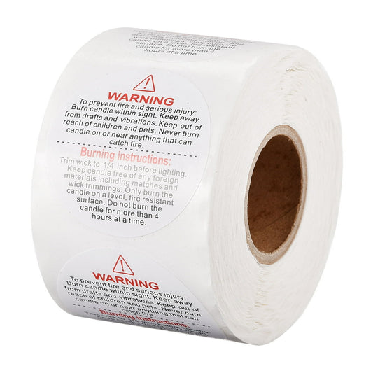 Candle Warning Labels, Roll of 500 Waterproof Safety & Burn-Instruction Stickers for Candle Making  product photo