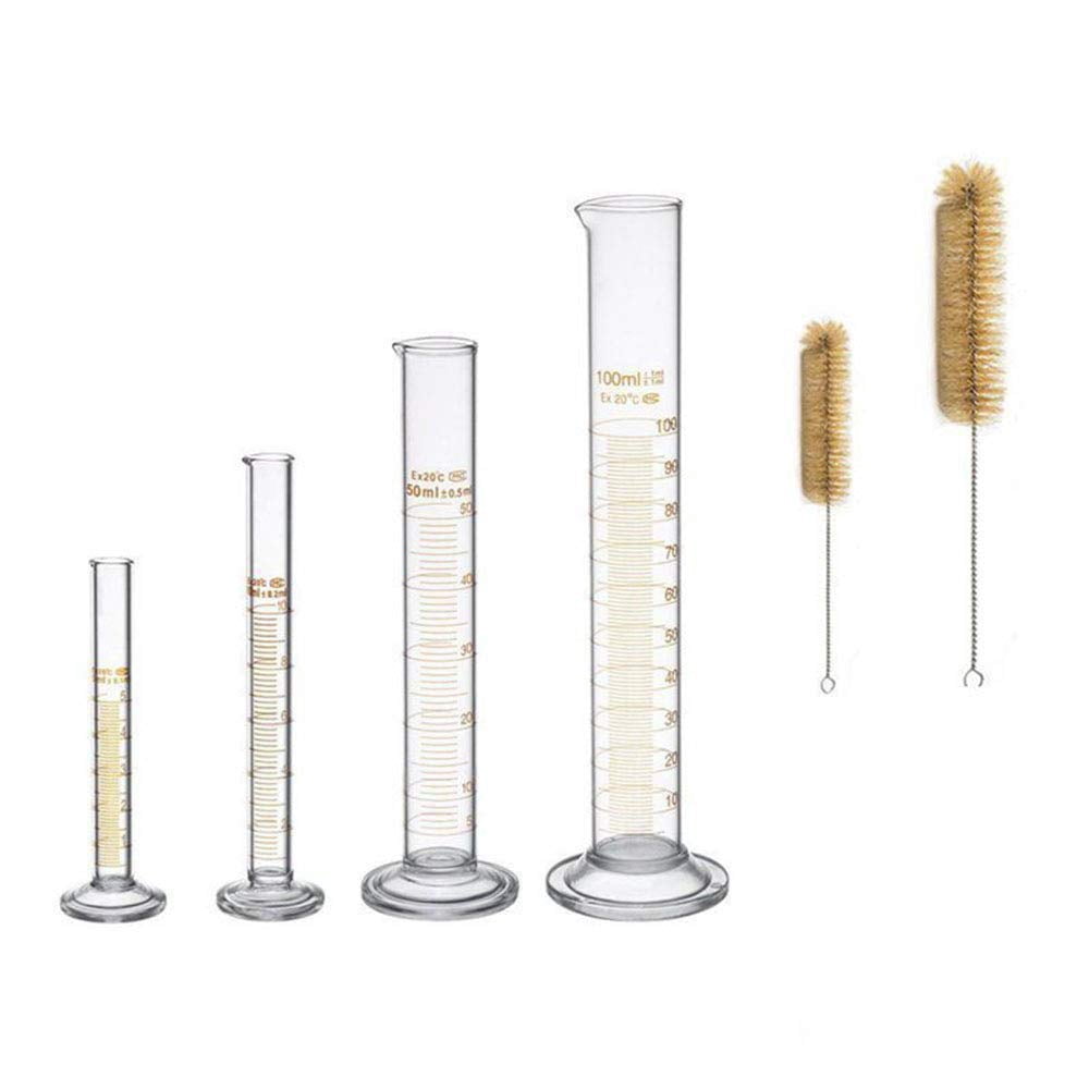 Graduated Glass Cylinder Set, 4 Measuring Cylinders to 100ml with 2 Cleaning Brushes  product photo