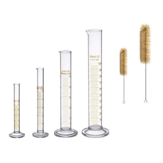 Graduated Glass Cylinder Set, 4 Measuring Cylinders to 100ml with 2 Cleaning Brushes  product photo
