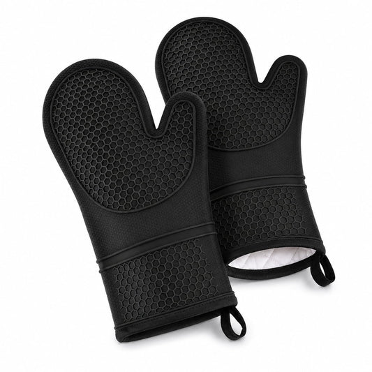 Heat-Resistant Silicone Oven Mitts, Long-Cuff Pair, Black Honeycomb Grip for Candle Pouring & Oven Use  product photo