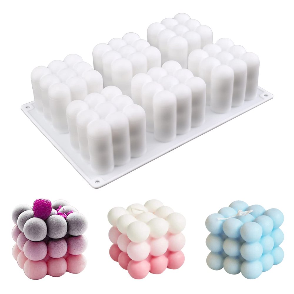 Silicone Bubble Cube Candle Mold, 3D Geometric 6-Cavity Reusable Mold for DIY Candle Making  product photo