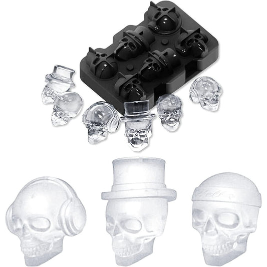 3D Skull Silicone Mold, 6-Cavity Black Tray with Hat & Headphone Styles for Candle Wax  product photo