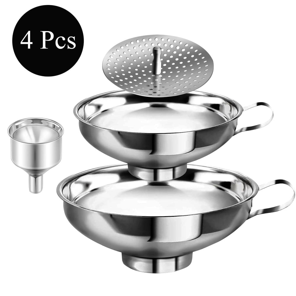 Stainless Steel Canning Funnel Set, 4-Piece Wide-Mouth Funnels with Mesh Strainer for Candle Making & Kitchen  product photo