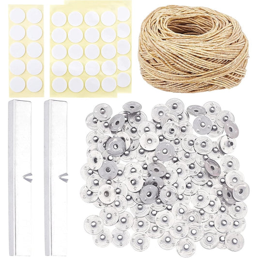 Candle Wick Holder Bars and Stickers Combo Kit, Metal Bars with Adhesive Tabs, Sustainers and Wick Cord  product photo
